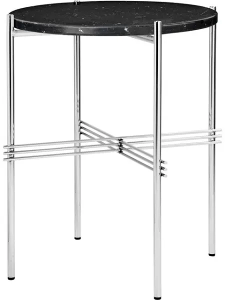 GUBI TS Runt sidobord Ø40 Polerat stål/Black Marquina marmor