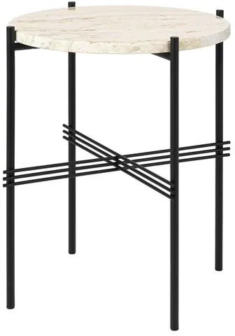 GUBI TS Runt Sidobord Ø40 Svart/Vit Travertin