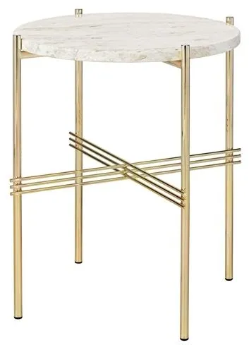 GUBI TS Rundt Sidobord Ø40 Mässing/Vit Travertin
